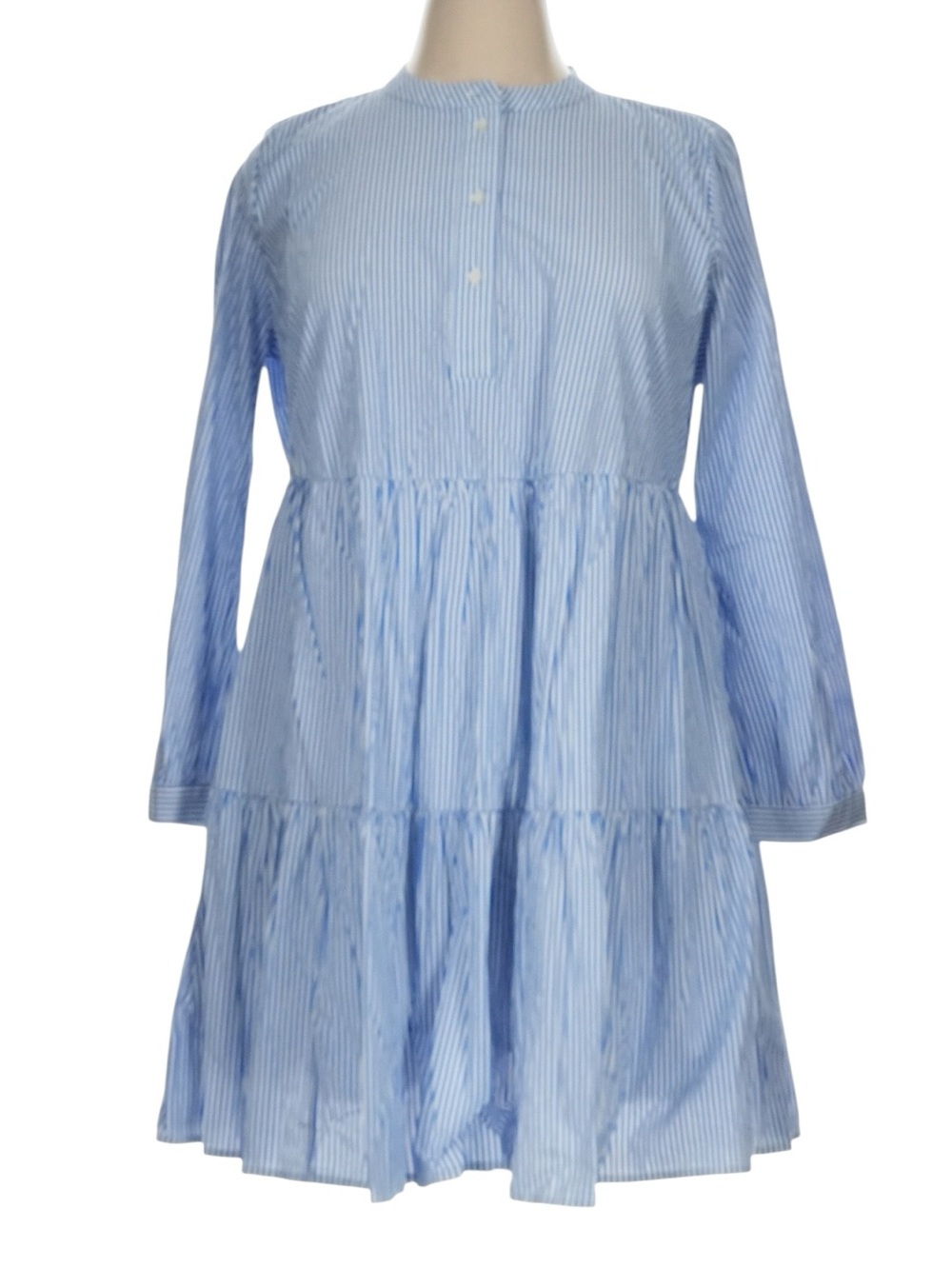 J. Crew Stretch Cotton Poplin Tiered Dress Blue White Stripes XL Pockets NWT